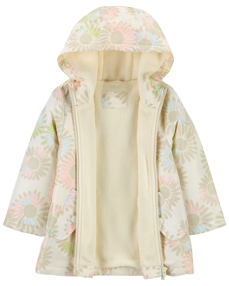 Toddler Fleece-Lined Floral Print Rain Jacket