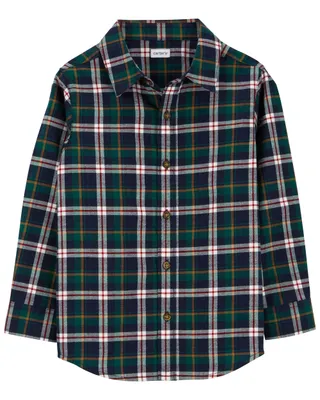 Plaid Twill Button-Front Shirt