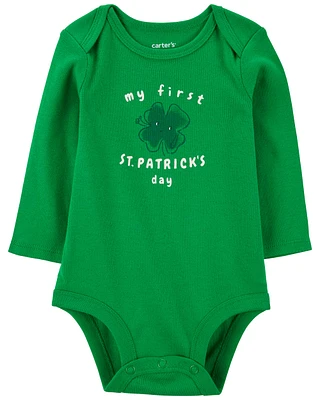 Baby St Patrick's Day Ribbed Long-Sleeve Bodysuit - Green