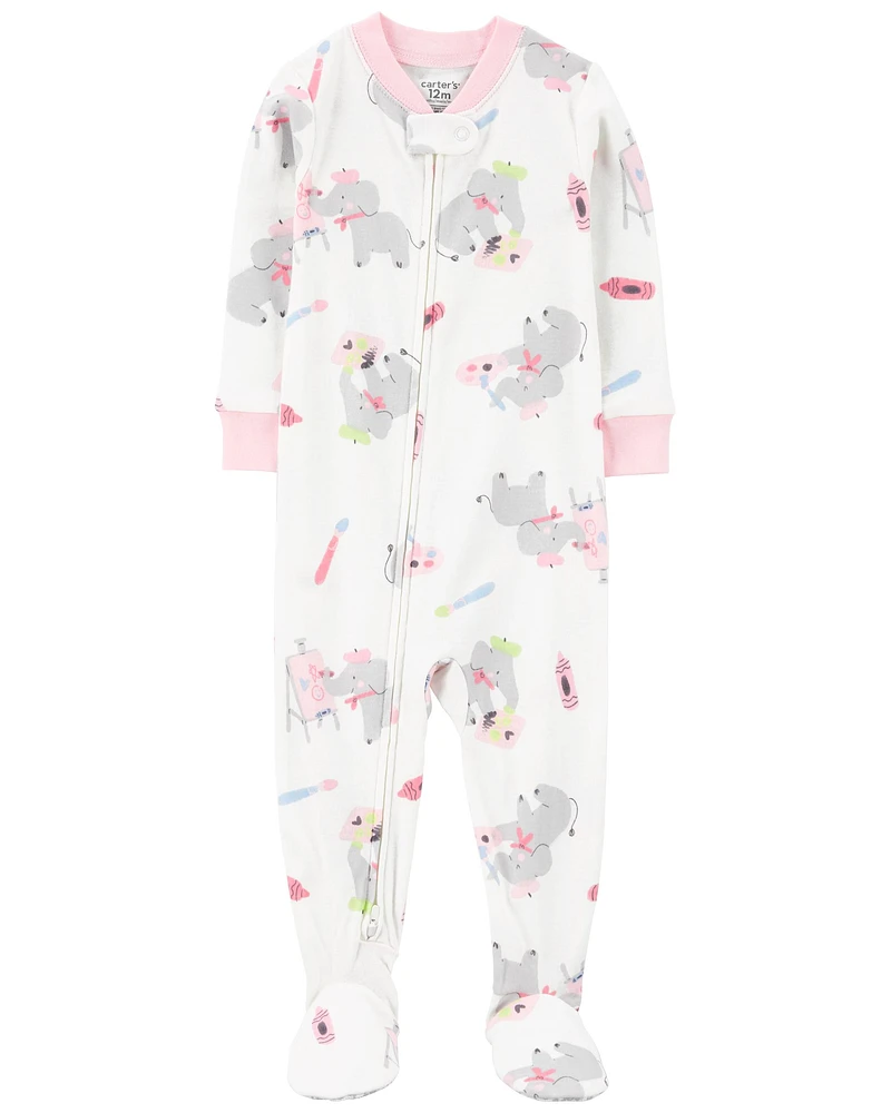 Toddler 1-Piece Elephant Print 100% Snug Fit Cotton Footie Pyjamas