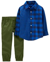 2-Piece Plaid Button-Front Shirt & Pant Set