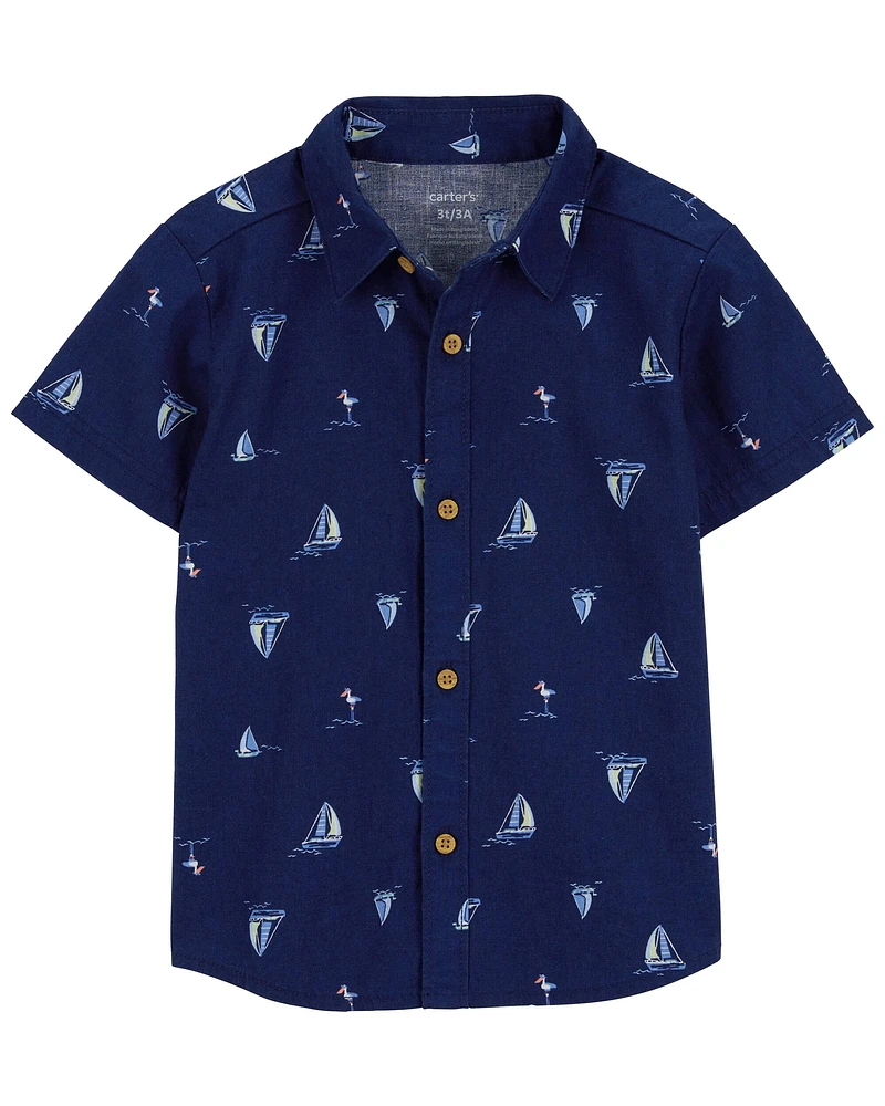 Sailboat-Print Button-Front Shirt