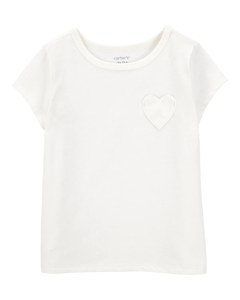 Toddler Heart Pocket Short-Sleeve Fashion Top - White
