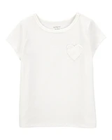 Toddler Heart Pocket Short-Sleeve Fashion Top - White
