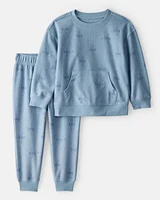 Toddler Boy Airplane French Terry Long-Sleeve Tee & Pant Set - Blue
