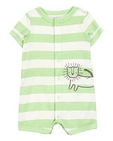 Baby Lion Striped Short-Sleeve Romper -Green