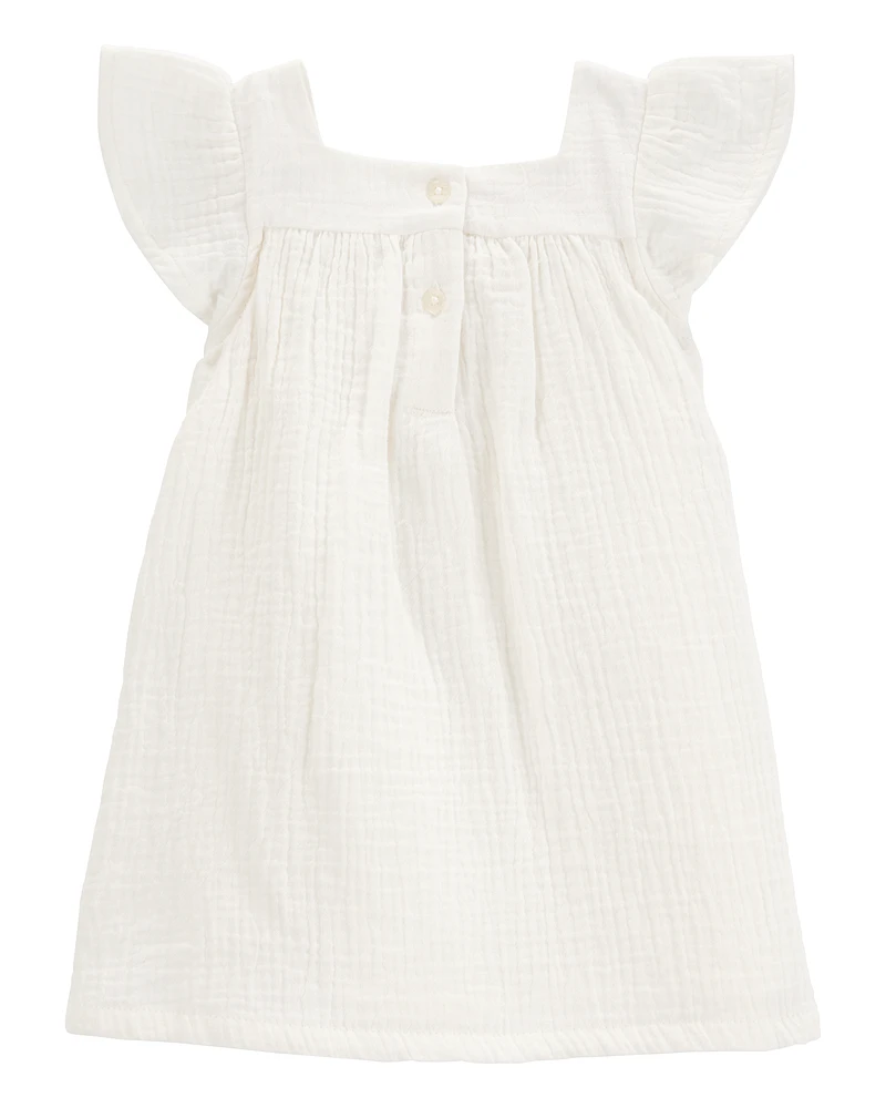 Baby Solid Flutter-Sleeve Dress - White