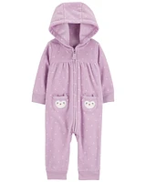 Baby Owl Hooded Zip-Up Fleece Jumpsuit