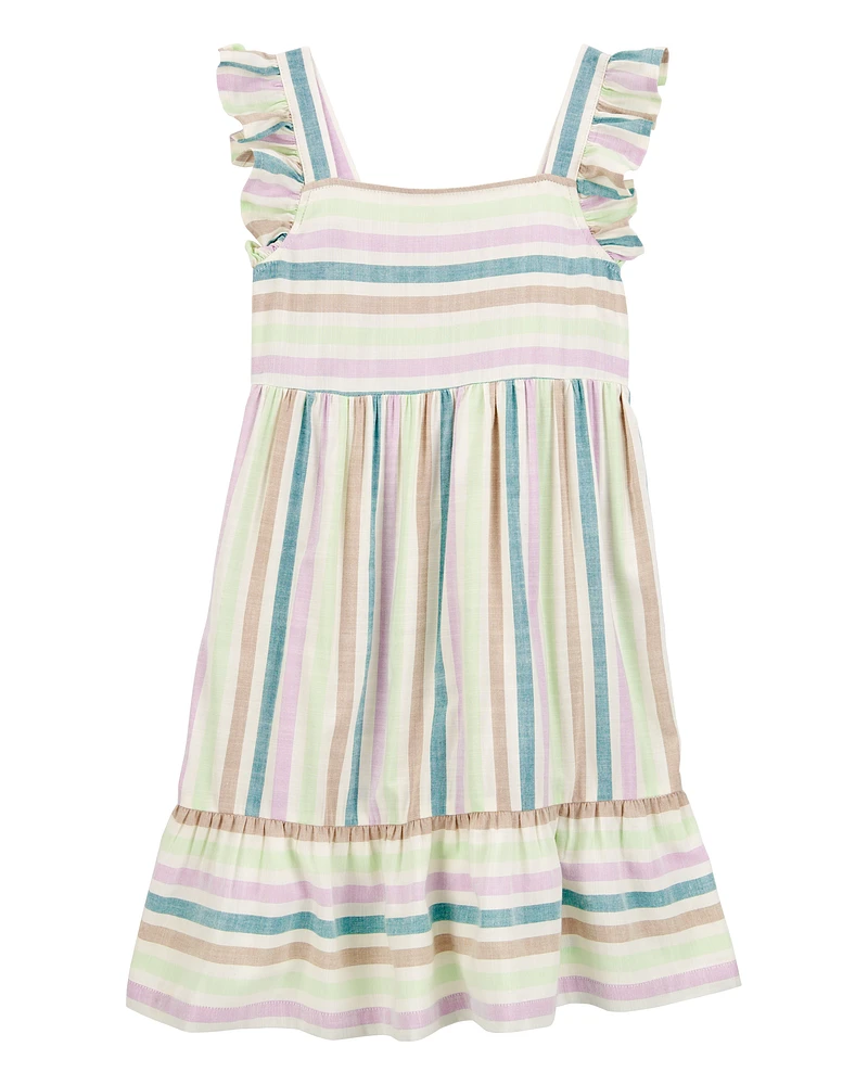 Kid Striped Flutter Sleeve Dress