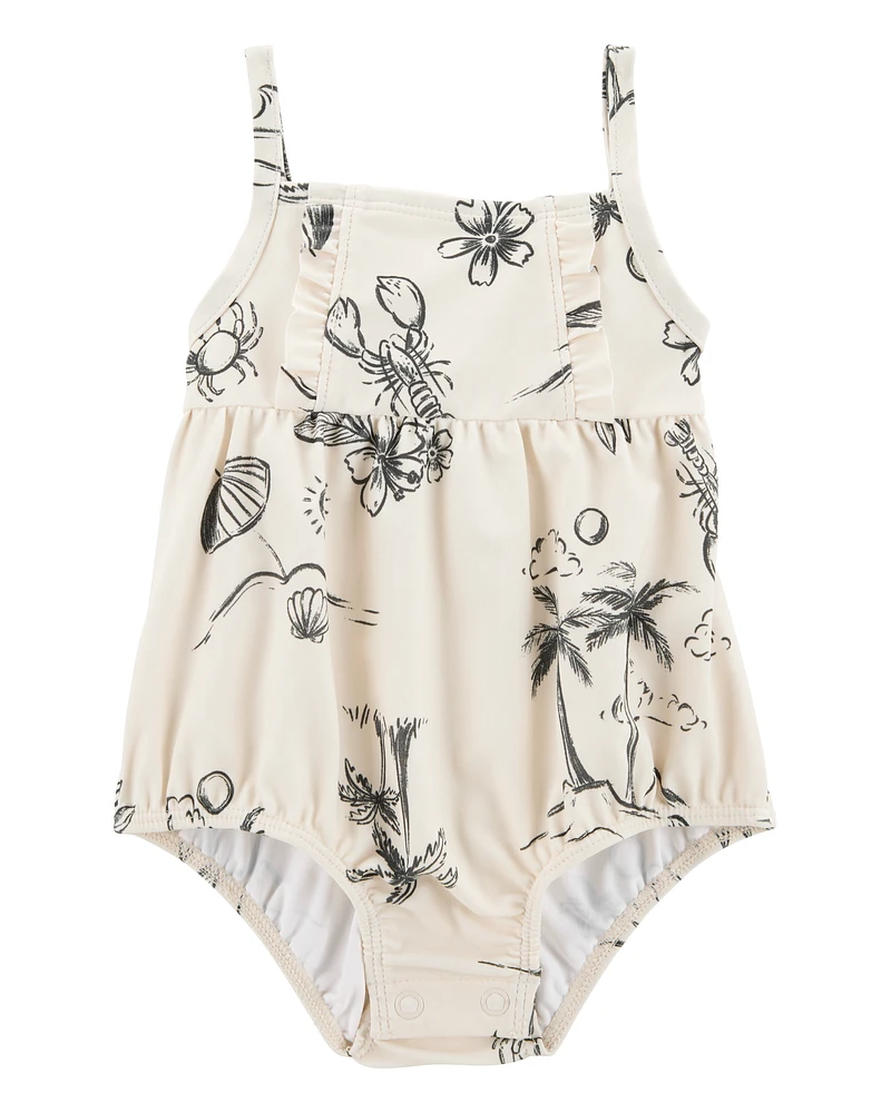 Baby Girl 1-Piece Beach Print Swimsuit