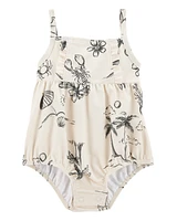 Baby Girl 1-Piece Beach Print Swimsuit