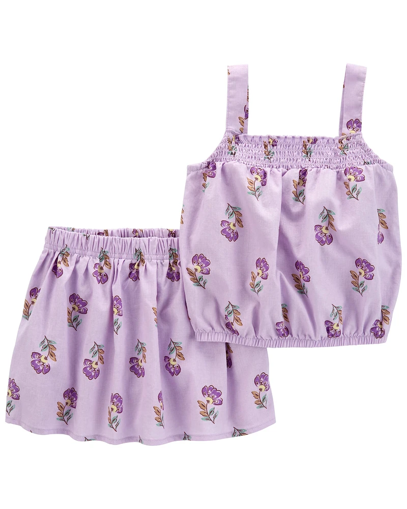 2-Piece Floral Linen Tank & Skort Set