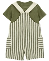 3-Piece Tee & Striped Linen Shortall Set