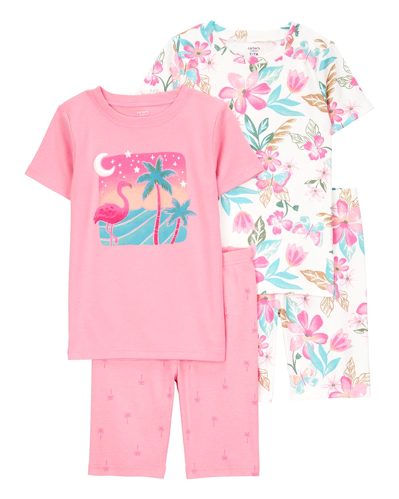 Kid Flamingo Print Snug Fit Cotton 4-Piece Pyjamas