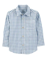 Toddler Plaid Woven Long-Sleeve Button-Down Shirt - Blue