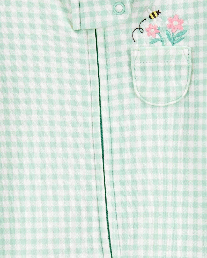 Baby Gingham 2-Way Zip Cotton Sleeper Pyjamas - Green