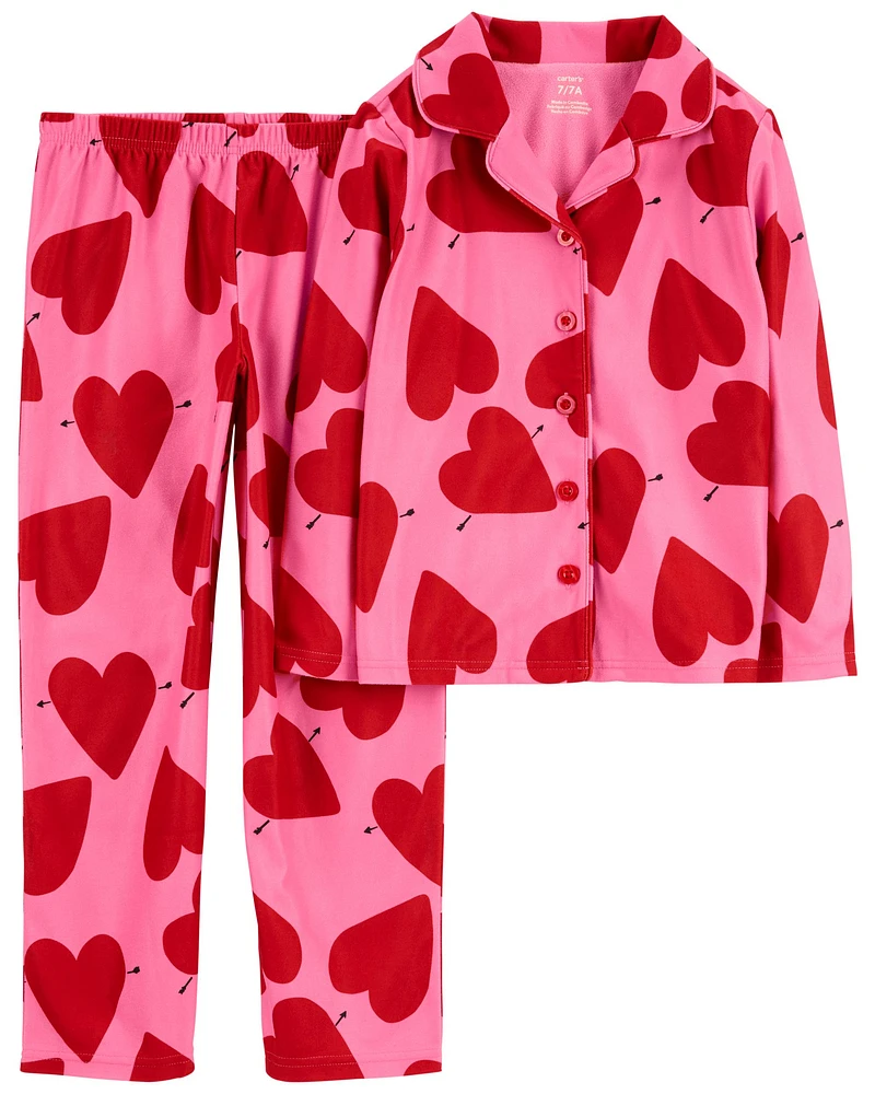 Kid Heart Print Valentine's Day Fleece 2-Piece Pyjamas