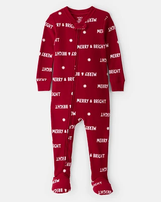 Baby Merry & Bright Christmas Cotton Long-Sleeve 2-Way Zip 1-Piece pyjamas - Red