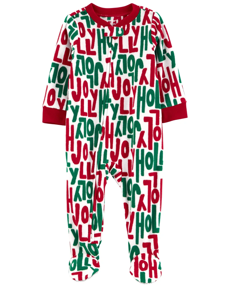 Toddler 1-Piece Holly Jolly Fleece Footie Pyjamas