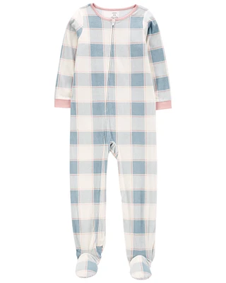 1-Piece Plaid Fleece Footie Pyjamas