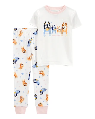 Toddler Bluey Snug Fit Cotton 2-Piece Pyjamas - White