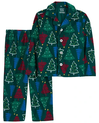 Toddler 2-Piece Christmas Tree Fleece Coat Style Pyjamas