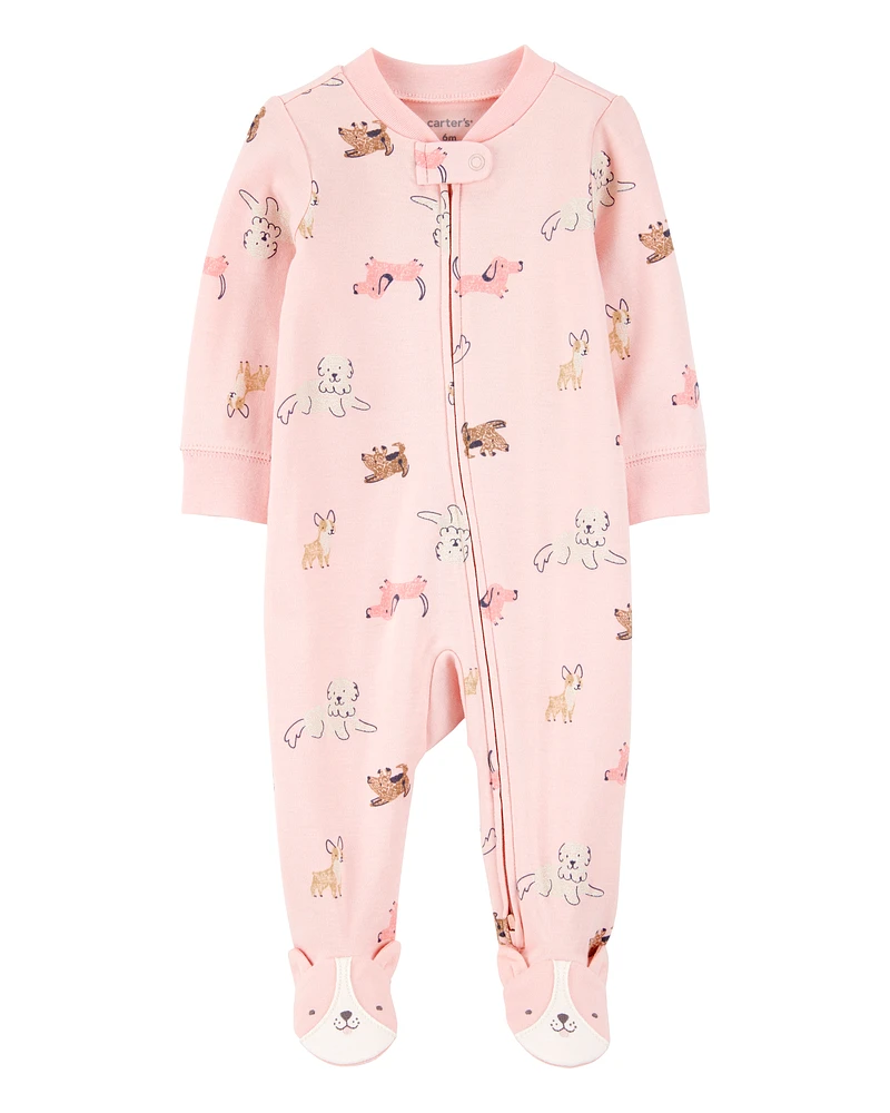 Baby Girl Dog Print 2-Way Zip Cotton Sleeper pyjamas