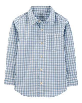 Kid Plaid Woven Long-Sleeve Button-Down Shirt - Blue