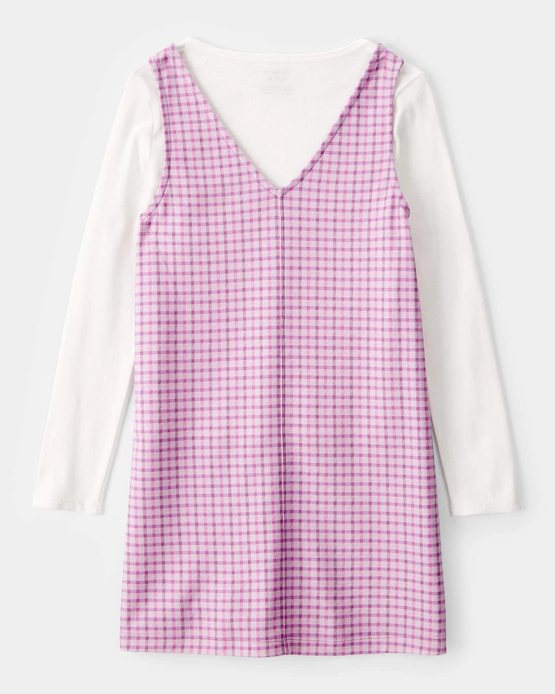 Kid 2-Piece Long-Sleeve Tee & Plaid Dress Set