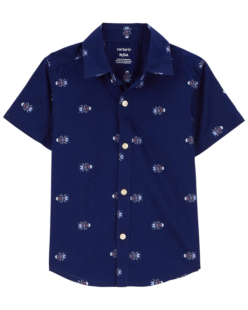 Fish Print Button-Down Shirt