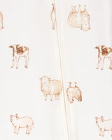 Baby Farm Animals Print 2-Way Zip PurelySoft Sleeper Pyjamas - Ivory