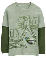 Baby Construction Cotton Blend Long-Sleeve Tee - Green