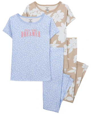 Kid 4-Piece Floral 100% Snug Fit Cotton Pyjamas