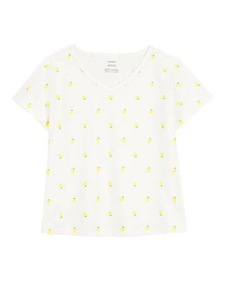 Kid Lemon Print Short-Sleeve Fashion Top - Ivory
