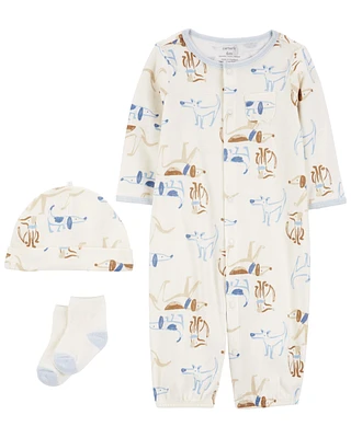 Baby Dog Print 3-Piece Converter Gown Set