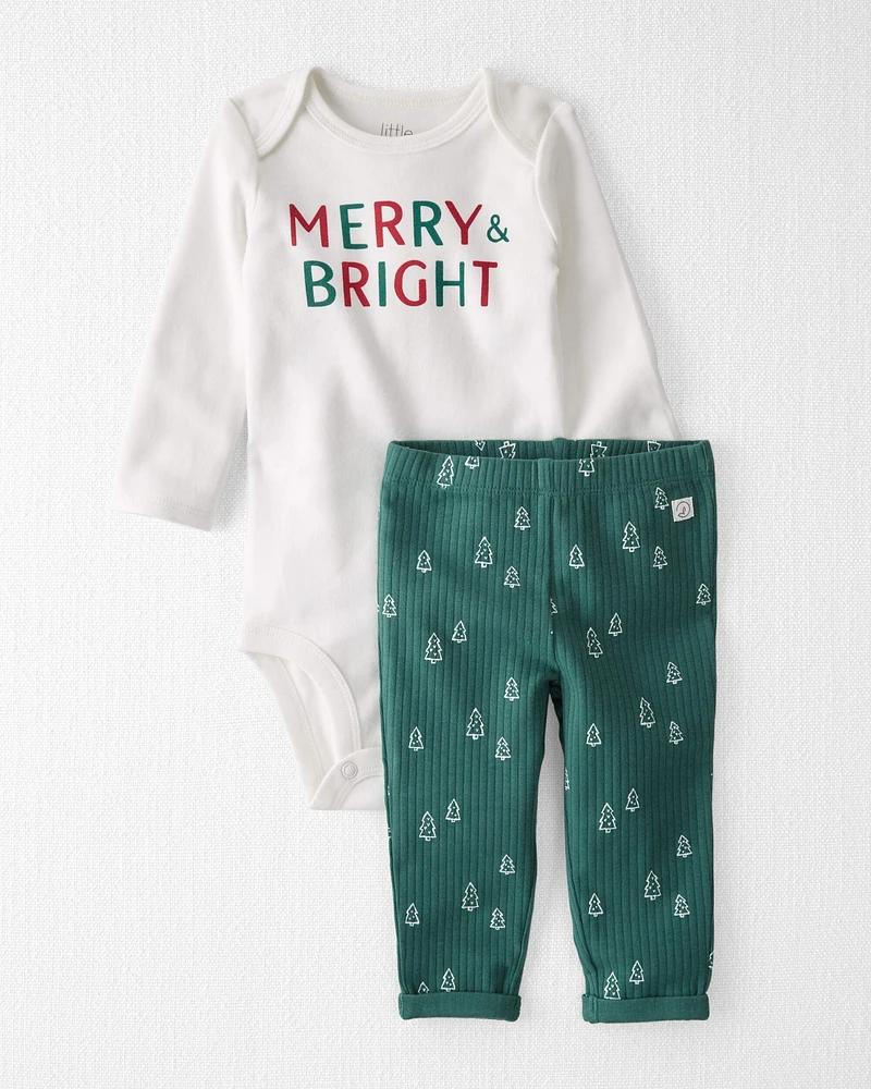 Baby Organic Cotton Merry & Bright 2-Piece Bodysuit Set