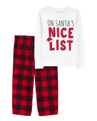 Toddler 2-Piece Santa's Nice List Cotton & Fleece Pyjamas