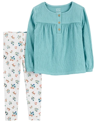 Baby 2-Piece Gauze Long-Sleeve Top & Floral Legging Set