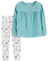 Baby 2-Piece Gauze Long-Sleeve Top & Floral Legging Set