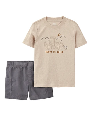 Toddler 2-Piece Construction Short Set - Tan/Grey