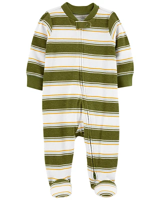 Striped 2-Way Zip Cotton Sleeper Pyjamas