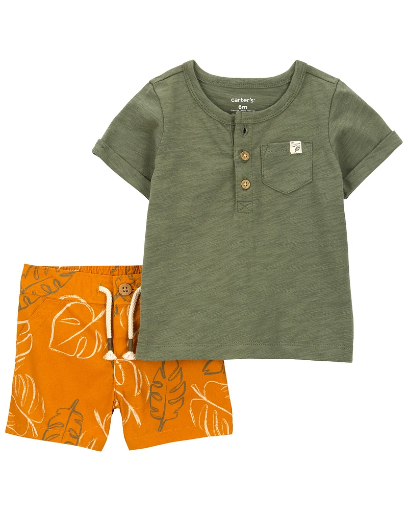 2-Piece Henley Tee & Short Set