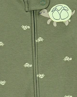 Baby Turtle Print 2-Way Zip Cotton Sleeper Pyjamas - Green