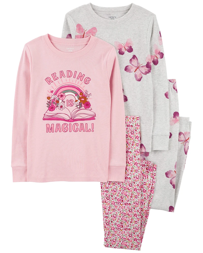 Kid 4-Piece Reading 100% Snug Fit Cotton Pajamas