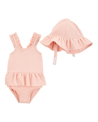 Baby 2-Piece Sun Hat & Ruffle 1-Piece Swimsuit Set