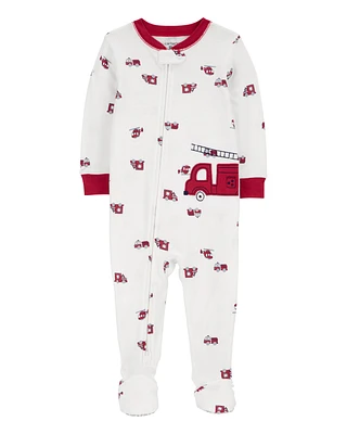 Toddler 1-Piece Firetruck 100% Snug Fit Cotton Footie Pyjamas