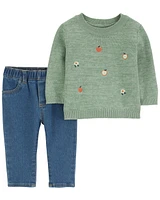 Baby 2-Piece Apple Sweater & Denim Pant Set