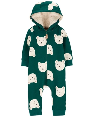 Bear Hooded Fleece Jumpsuit