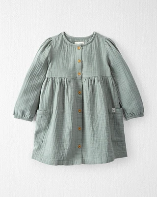 Toddler Organic Cotton Gauze Button-Front Dress Sage Pond