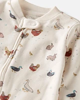 Baby Organic Cotton Sleep & Play Pyjamas Barnyard Tails Print